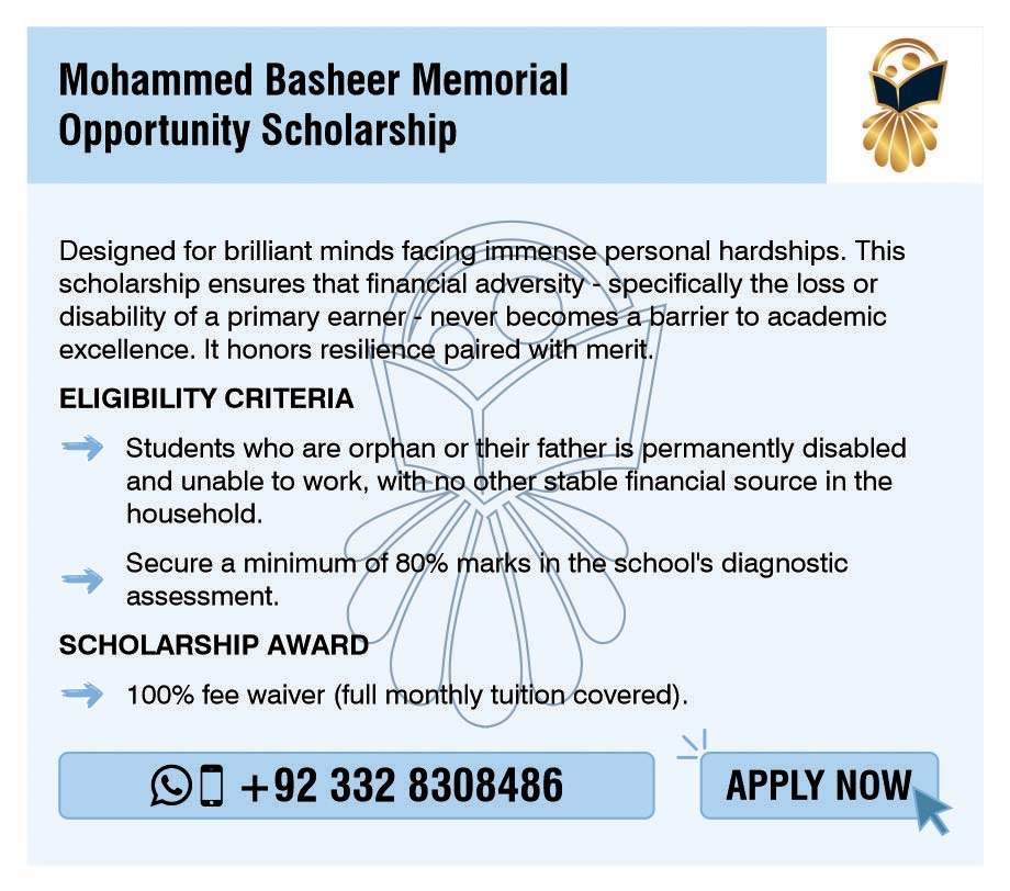 Mohammed Basheer Memorial Opportunity Scholarship — official scholarship flyer
